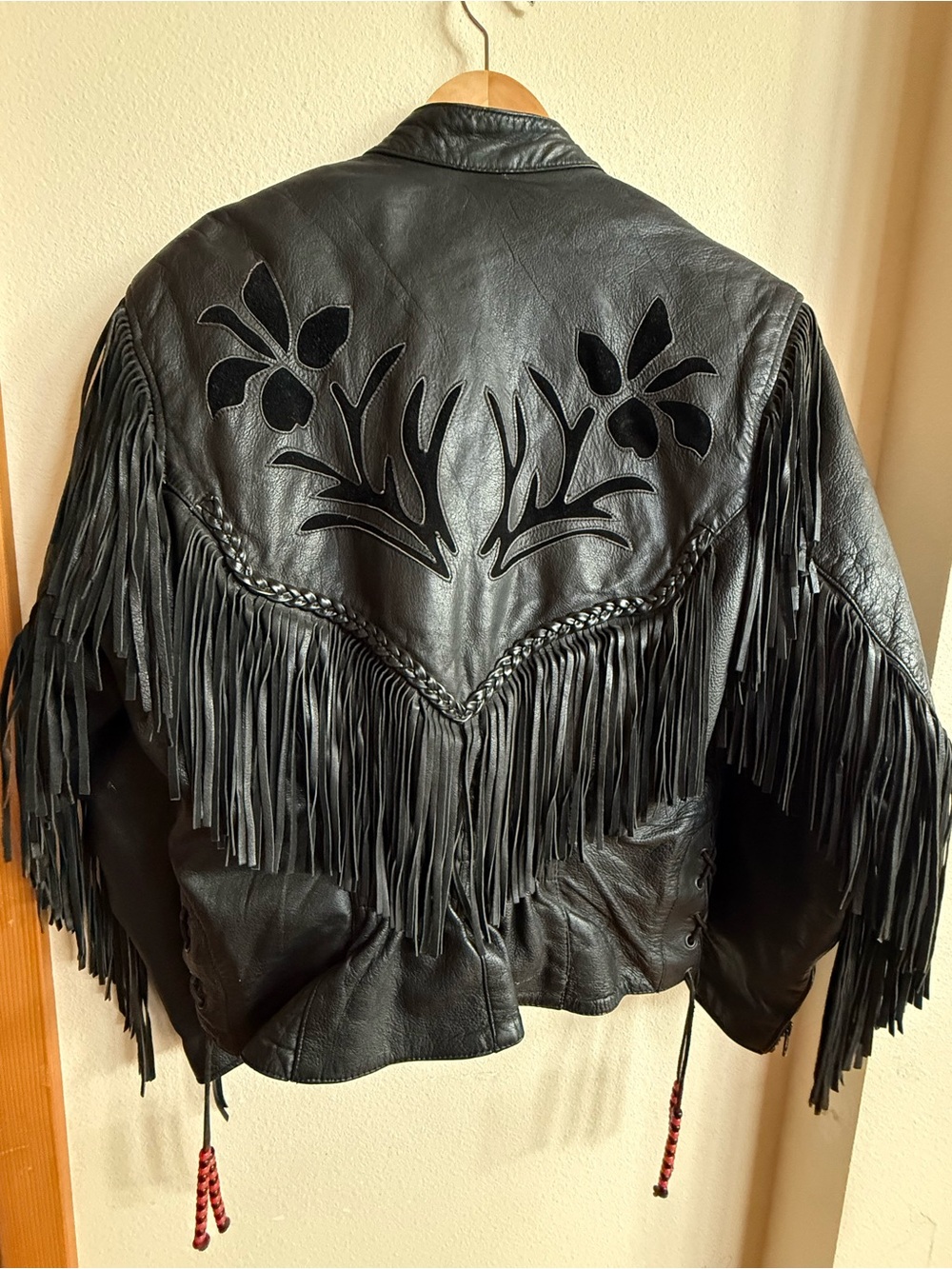 VTG Unik Leather Apparels Fringe Floral Applique Western Festival Moto Jacket M - Picture 6 of 10